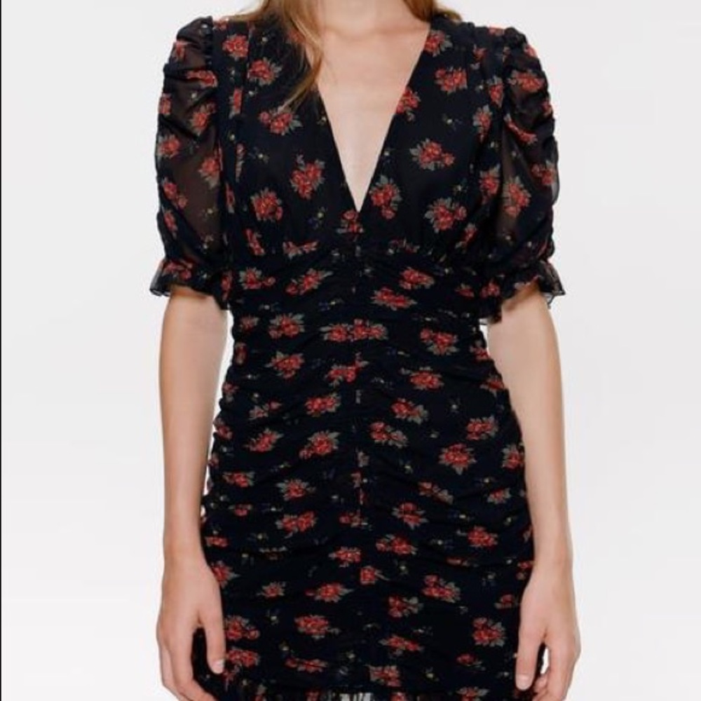 ZARA Rose Print Draped Dress